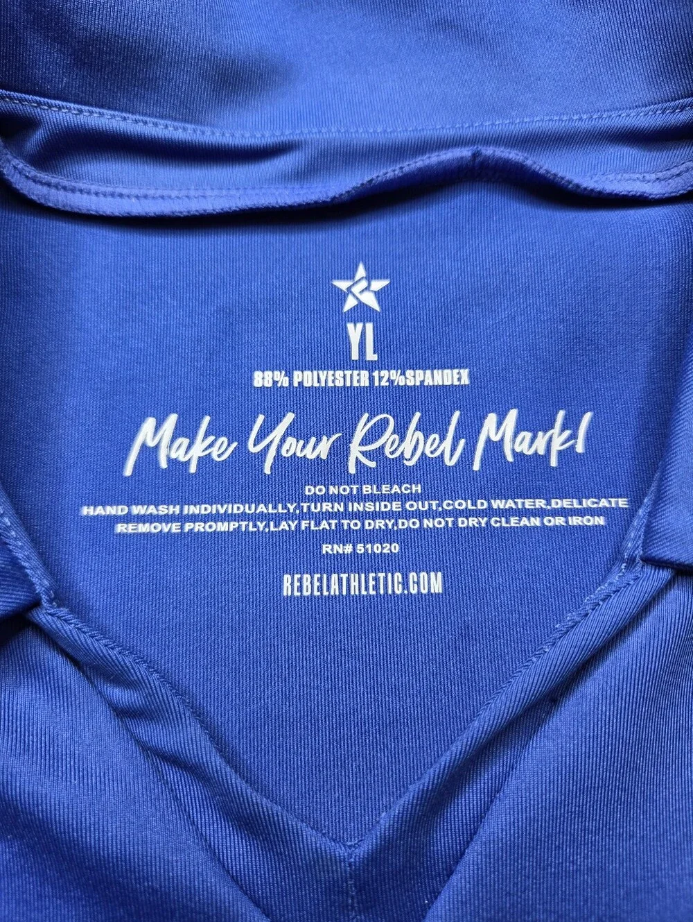 Rebel Athletic Youth Large Blue Collared Long Sleeve Body Suit Rhinestones